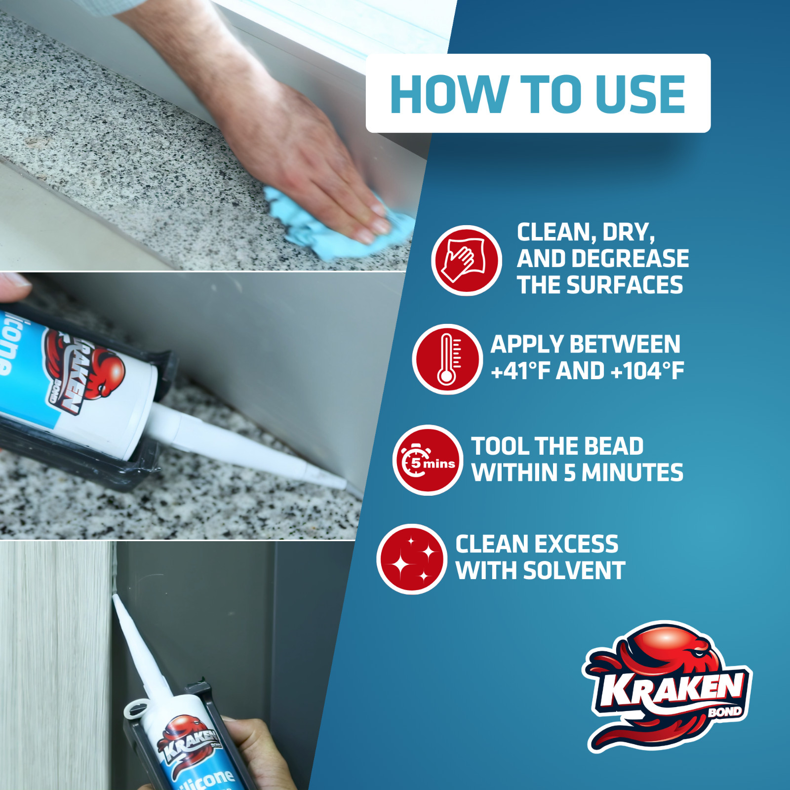 Kraken Bond RTV Silicone All Purpose, 10.1oz 4 Pack – White