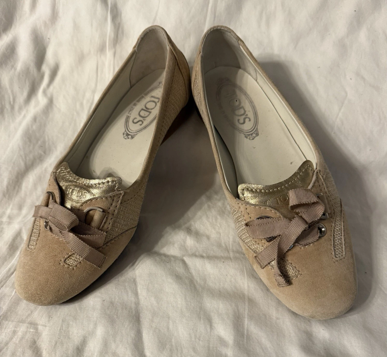 TOD’S Scarpe mocassino piatto donna Tod's Biege fiocco punta mandorla taglia 37 6 6 5