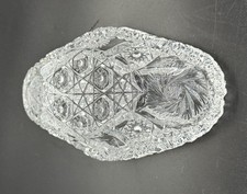 Vintage EAPG Heavy Leaded Glass Relish/Trinket Dish 7" Long With Intricate Cut G