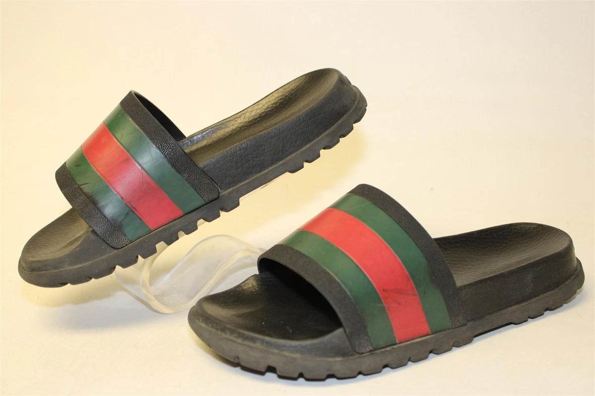 Gucci Men\'s Slide Sandals 308234 GIB10 Black Green Red Striped Rubber Size 7 Gucci Striped Rubber Sandals for Men for sale | eBay main image 3
