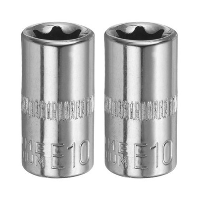 2pc E10 External Torx Deep Socket 1/4 Drive CRV 6 Point Spline Star Bit