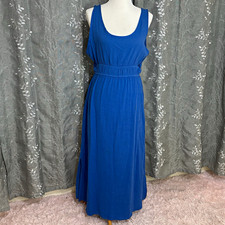 AEMI + CO Blue Gauzy Maxi Dress L Scoop Neck Sleeveless Strappy Cut Out