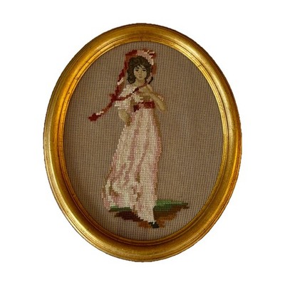 Vintage Nadelspitze ''Pinkie'' Damenportrait im vergoldeten ovalen Rahmen um 1920-1940