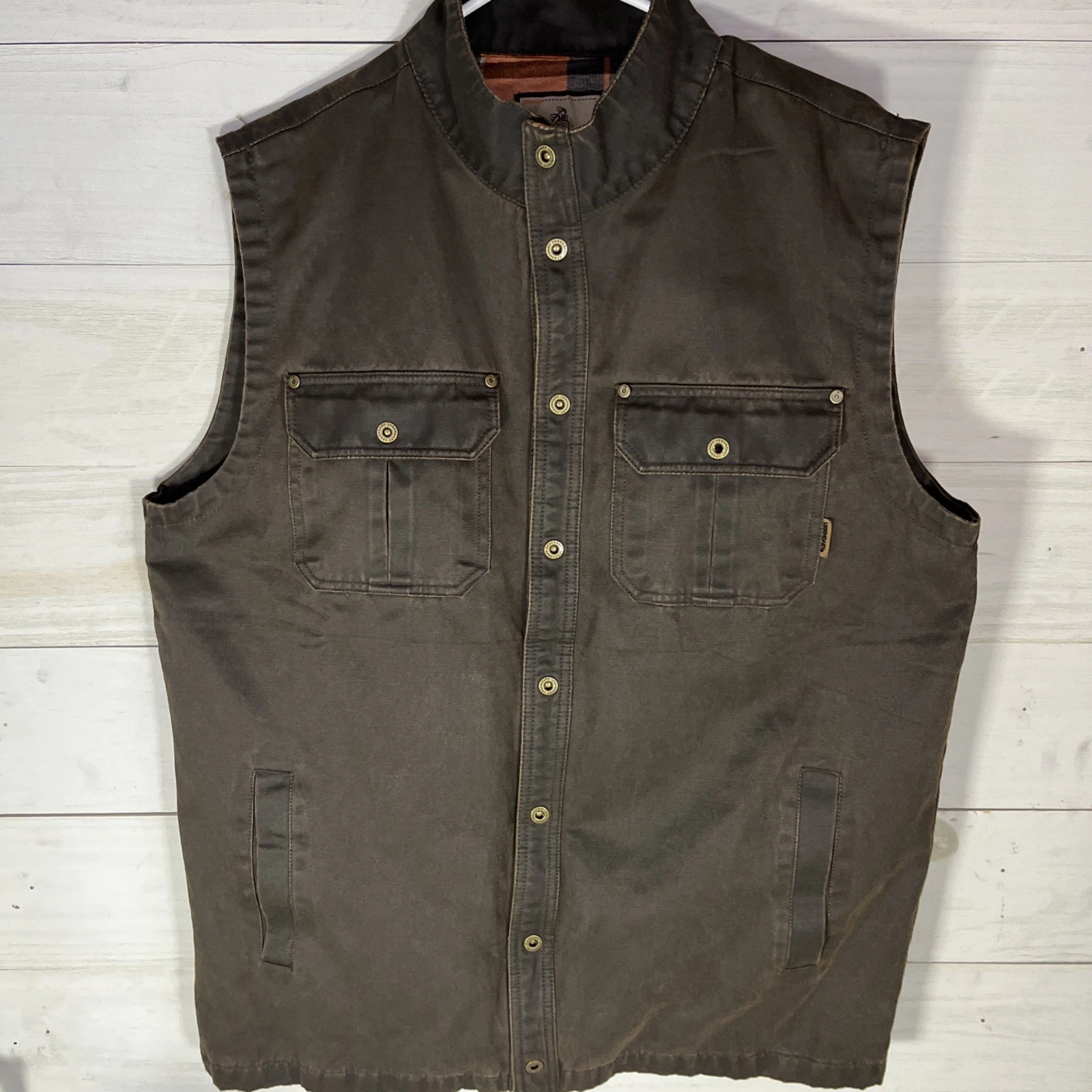 Legendary Whitetails Men Brown Cotton Blend Snap Lined Pockets Outdoors Vest LT
