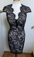 WINDSOR-BLACK LACE OPEN BACK  MINI COCKTAIL DRESS-LINED-CAP SLEEVE-STRETCH-L-NWT