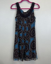 Tory Burch Sleeveless 100% Silk Dress Blue Brown Womens 2 XS Travel Cruise Party