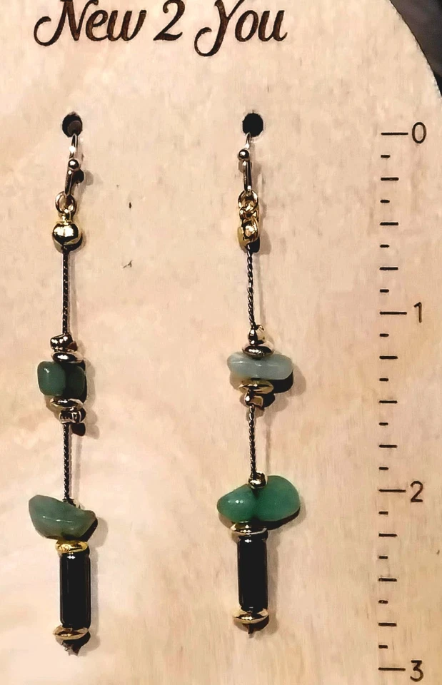 RLM Soho Largo 3️⃣ Hilos Hermosas Piedras Verdes Cuentas de Oro Collar + PendienteJu1 Foto 4 de 4