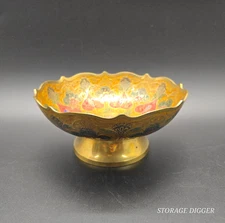 Vintage Cloisonne Floral Enamel Brass Metal Bowl Multicolor Kitchen Decoration