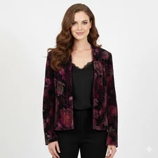 Vintage Sun n Sand Velvet Jacket Womens L Purple Floral Quilted Rose Whimsigoth