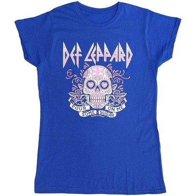 Def Leppard Ladies Slim Fit T-Shirt: Pour Some Sugar On Me Skull Tour 2019 (Ex-T
