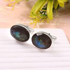 925 Sterling Silver Blue Fire Labradorite Gemstone Jewelry Handmade Cufflinks