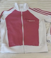 Adidas Original Sport Pink White Track Jacket Full Zip 3-Stripes Women M