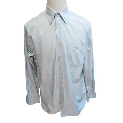 Chemise Lacoste 40 M L Hong Kong bleu clair logo vert coton manches longues - Photo 1/4