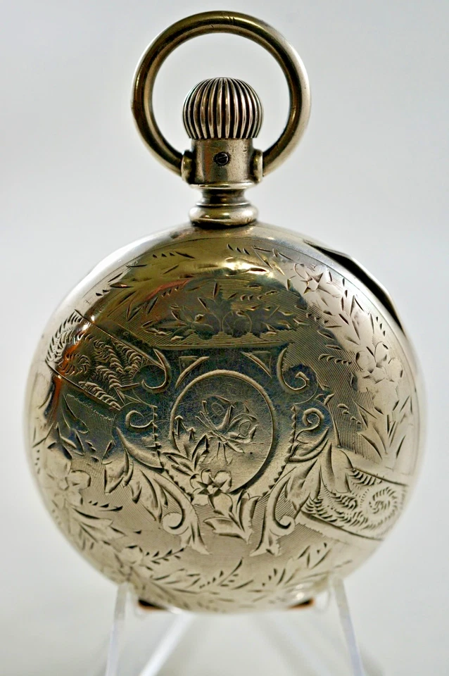 Antiguo Reloj Bolsillo "Chicago" Talla 18 Azul Estuche Moneda 4 Onzas Plata Foto 4 de 4