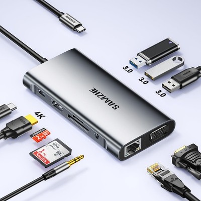 10-in-1 USB Hub Multiport Adapter, USB Docking Station with 4K HDMI, VGA 1080...