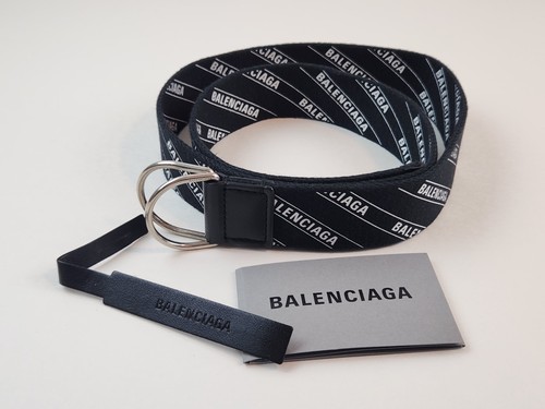 Authentic Balenciaga Webbing Logo Belt Black  Runway D-Ring BB Cotton Jacquard