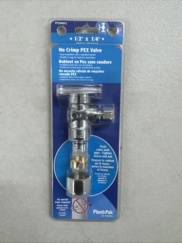 Plumb Pak PP2888EZ 1/2โ x 1/4โ Angle No Crimp PEX Valve Shut Off
