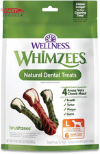 Whimzees Wellness Brushzees Dog Dental Treats, Large Size Stick, 6 Count