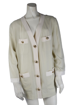 Vintage Pure  Silk EPISODE Beige Yellow Button Down Blouse  Jacket Size 8
