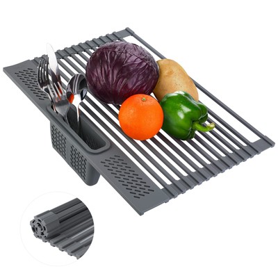 Kitchen Roll-Up Dish Drying Rack, Multifunctional Rollable Over Sink Dish Rac...
