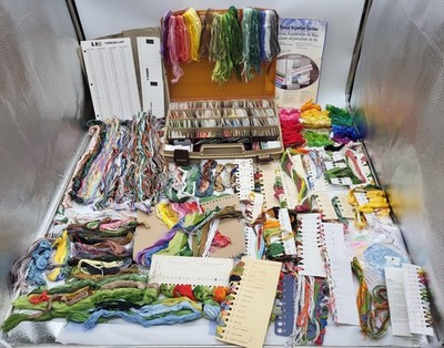 Embroidery Floss Lot with Bobbins, Case, and Thread Organizer