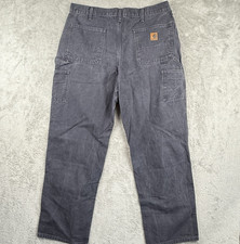 Carhartt Washed Duck Pants 38 x 32 Blue Gray Dungaree Fit Grunge Vintage Y2K