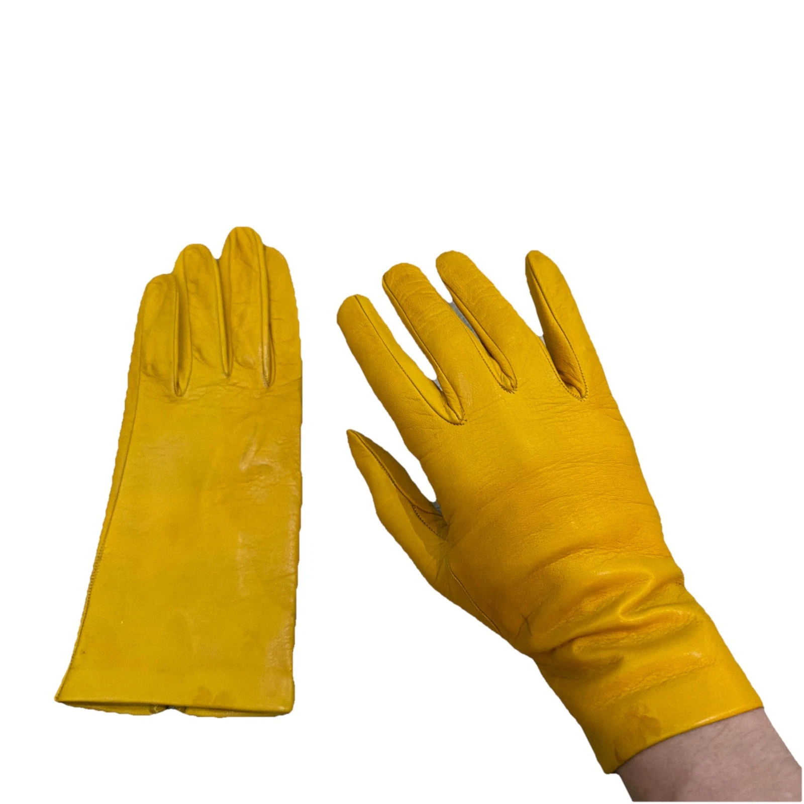 Yellow Vintage Italian Buttery Soft Genuine Leather Gloves Size 7