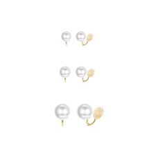 3 Pairs Pearl Clip on Earrings Women,Non Pierced Gold Plated White Imitation Pea