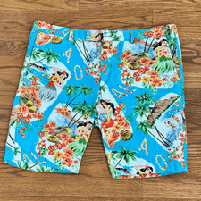 RARE Polo by Ralph Lauren Flat From Aloha Theme Linen blend Chino Shorts. Size