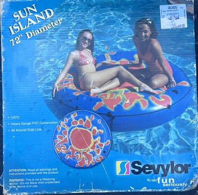Vintage Sevylor Sun Island Round Beach Inflatable Mattress Swim With Pillow 72 