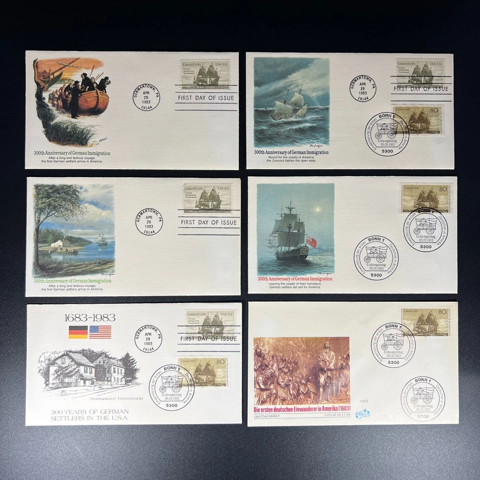 Estampillas de inmigración de Estados Unidos y Alemania 1983 - conjunto de 5 cubiertas + 1 cubierta alemana Foto 2 de 4