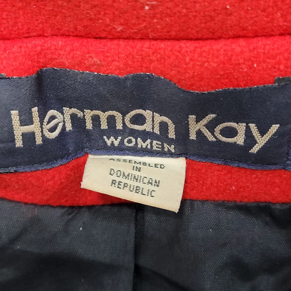 Casaco Herman Kay preto vermelho mistura de lã com capuz longo abotoado pesado 20W vintage - Imagem 3 de 4