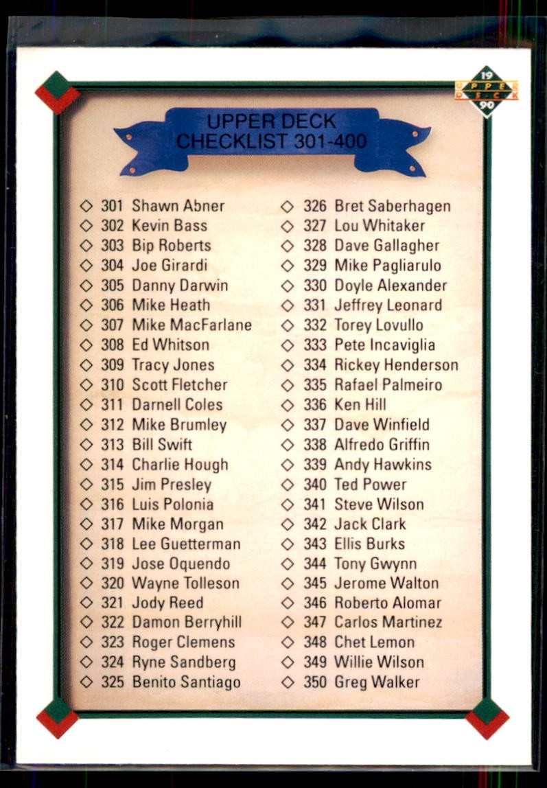 1990 Upper Deck Checklist: 301-400 #400