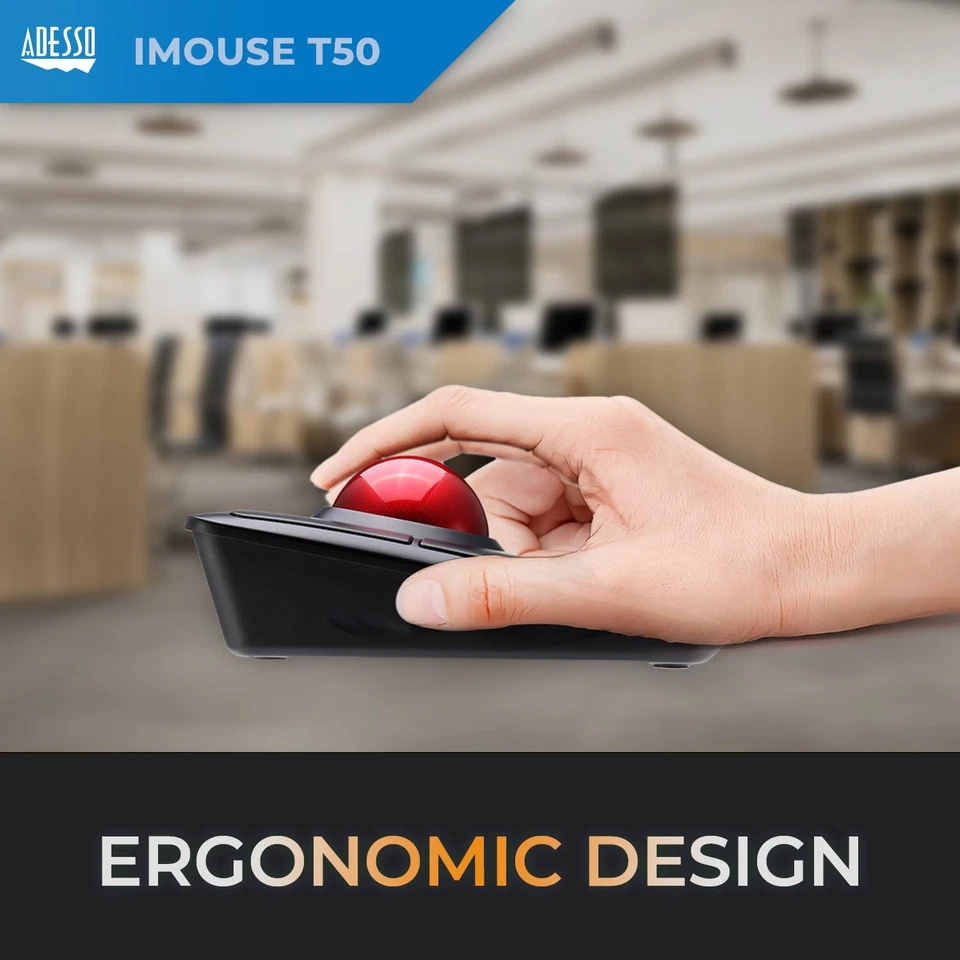 ADESSO iMouse T50 Wireless Ergonomic Finger Trackball Mouse with Nano USB Receiv - Image 2 of 4