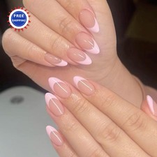 Press On Nails 32Pcs Short Almond Nail Kit Modelones Pink French Spring Fake