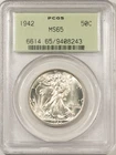 1942 WALKING LIBERTY HALF DOLLAR - PCGS MS-65, OLD GREEN HOLDER, WHITE & PQ!