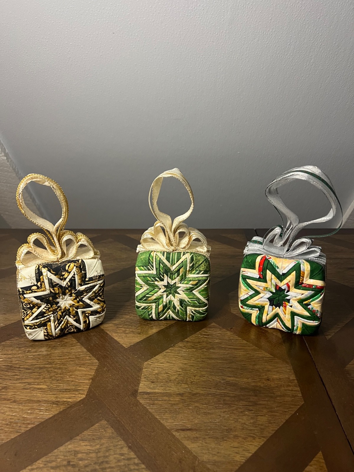 Handmade Quilted Christmas Ornaments-Gift Box- Folded Star-s