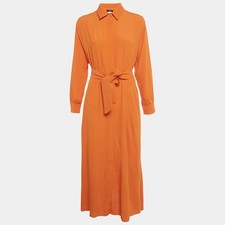 Weekend Max Mara Orange Crepe Belted Midi Dress M