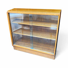 Freestanding mid century glass Display Cabinet Clear 2 Sliding Doors 2 Shelves