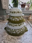 Vintage Pyrex Crazy Daisy Spring Blossom green Cinderella Nesting Bowls Set of 4