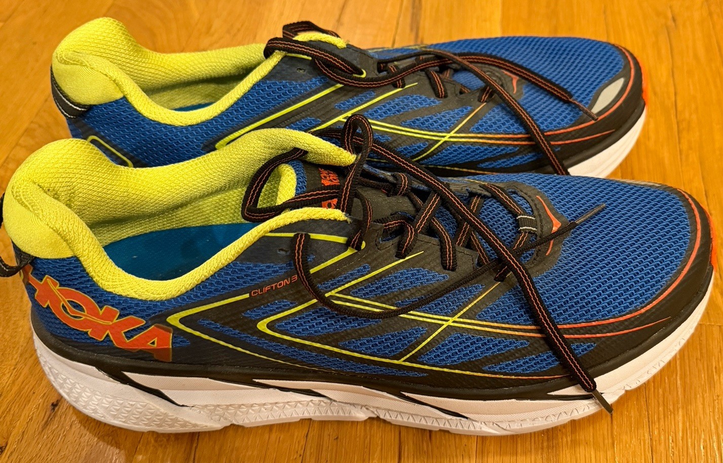 Hoka One One Clifton 3 Men's Running Shoes Mesh Blue Yellow Maximum Cushioning thumbnail 2