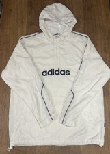 adidas Climaproof Men's Windbreaker Jacket 1/2 Zip Hooded Mesh Lined White 38/40
