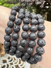 Lava Stone Crystal Beaded Bracelet 8mm