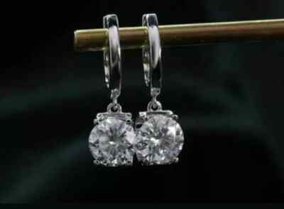 3Ct Round Cut Lab Created Diamond Drop Dangle Women Earrings 14k White Gold Over