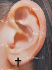 14k Yellow or white gold onyx cross earring earrings stud 11925 kids screw back