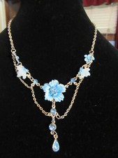 Blue enamel and Crystal Flowers and Butterflies necklace , matching earrings set