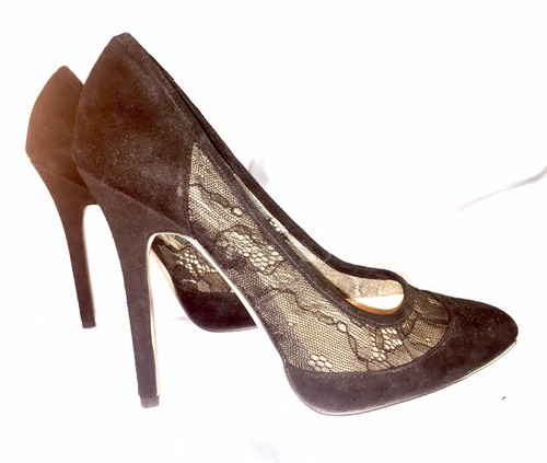 French Connection Cybil Lace Detail Black Suede Pump Stiletto Size 39 EUR US 8.5 - Picture 5 of 12
