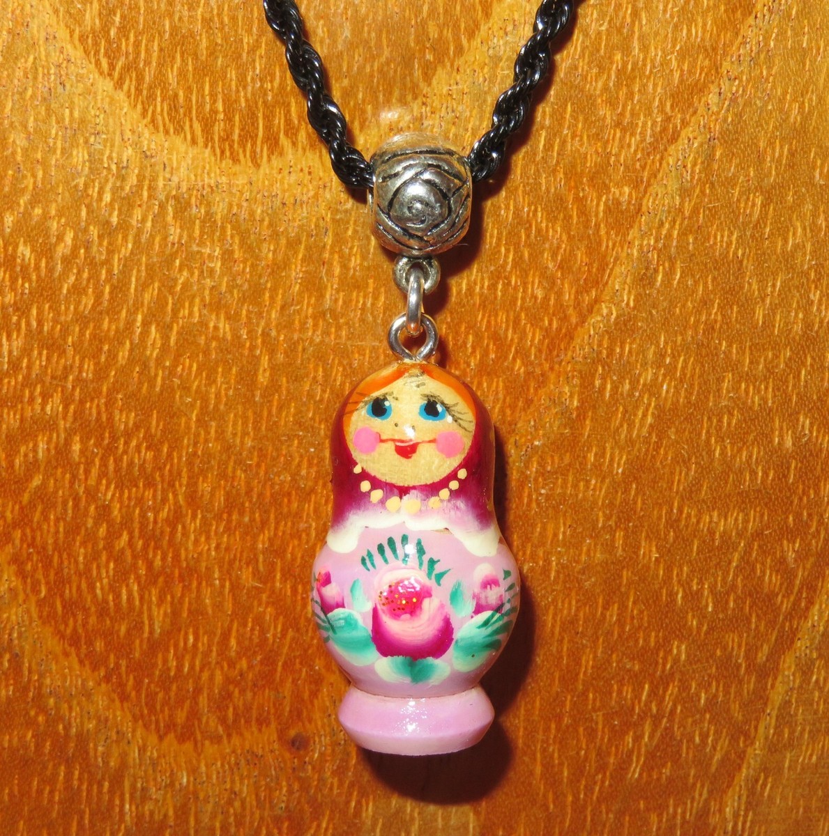 Matryoshka Pendant Russian Doll Necklace hand painted PINK PURPLE Girl GIFT