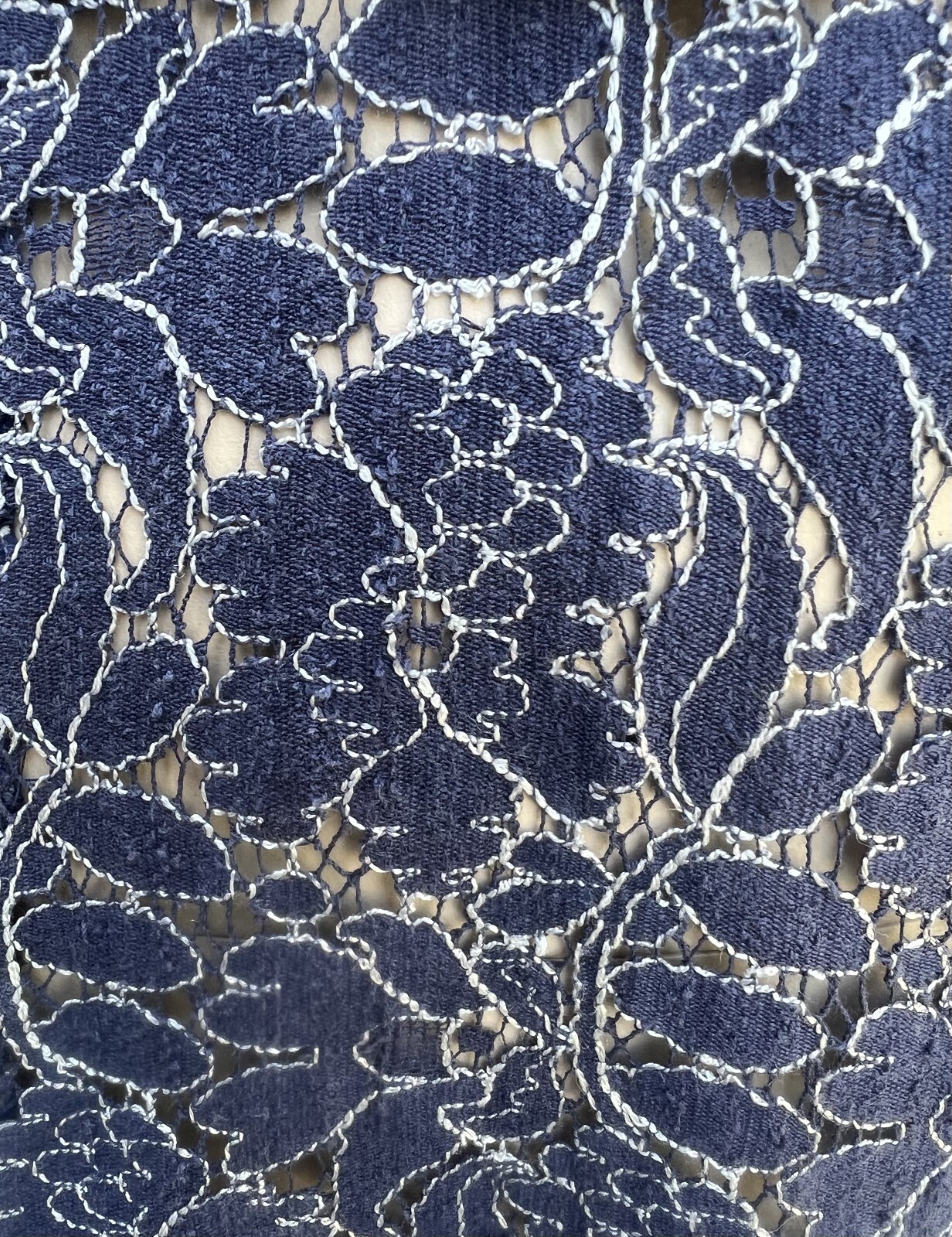 VINTAGE 1930's BLUE COTTON FLORAL LACEY CUTWORK DRESS