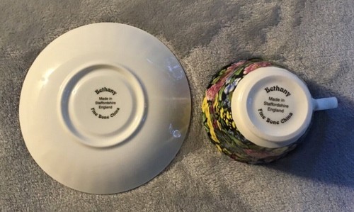 Staffordshire Bethany Cup Saucer Fine Bone China Floral Chintz Gold Trim SALE! - Picture 7 of 13
